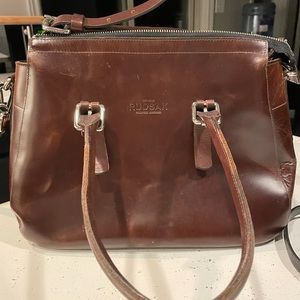 RUDSAK 100% Leather Dark Brown Handbag Purse With Removeable Strap